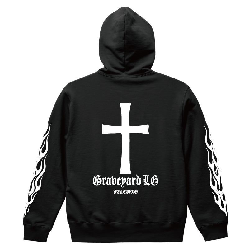 ✦10oz✦SWEAT HOODIE BK/Graveyard LG&FLAMES✦10月初旬納品プレオーダー✦
