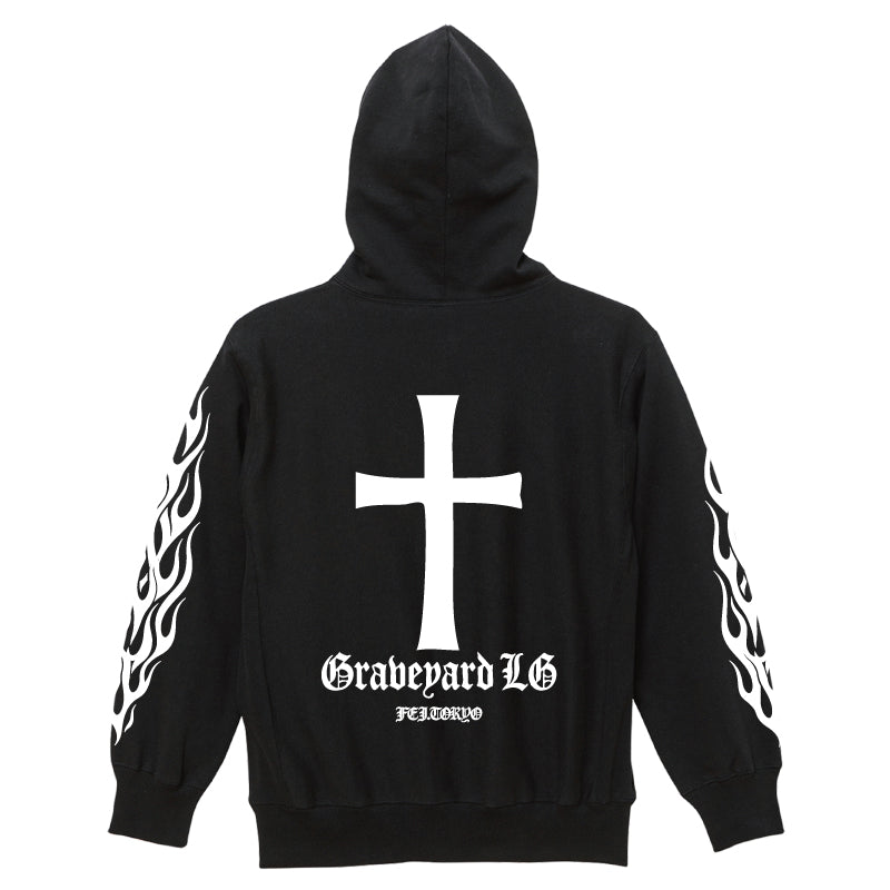 ✦12oz✦裏起毛SWEAT HOODIE BK/Graveyard LG&FLAMES✦10月初旬納品プレオーダー✦