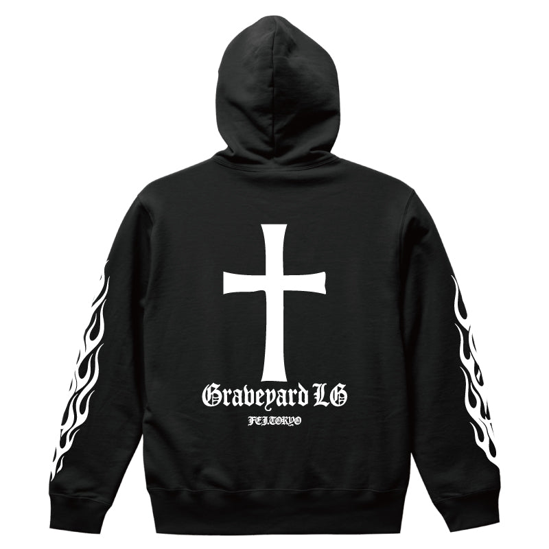 ✦10oz✦SWEAT ZIP HOODIE BK/Graveyard LG&FLAMES✦10月初旬納品プレオーダー✦