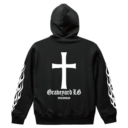 ✦10oz✦SWEAT ZIP HOODIE BK/Graveyard LG&FLAMES✦10月初旬納品プレオーダー✦