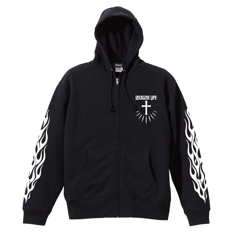 ✦10oz✦SWEAT ZIP HOODIE BK/Graveyard LG&FLAMES✦10月初旬納品プレオーダー✦
