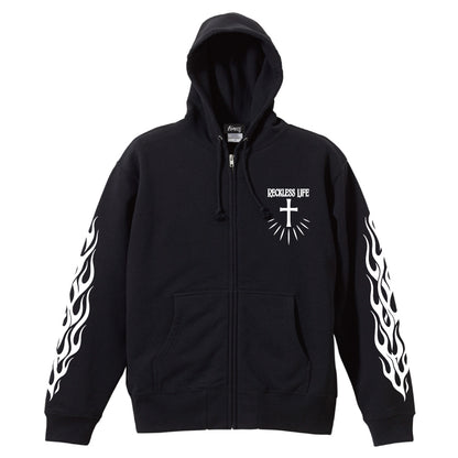 ✦10oz✦SWEAT ZIP HOODIE BK/Graveyard LG&FLAMES✦10月初旬納品プレオーダー✦