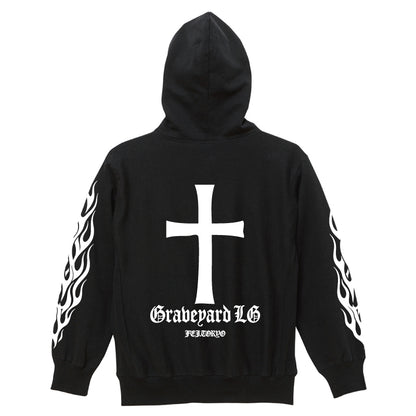 ✦12oz✦裏起毛SWEAT HOODIE BK/Graveyard LG&FLAMES✦10月初旬納品プレオーダー✦