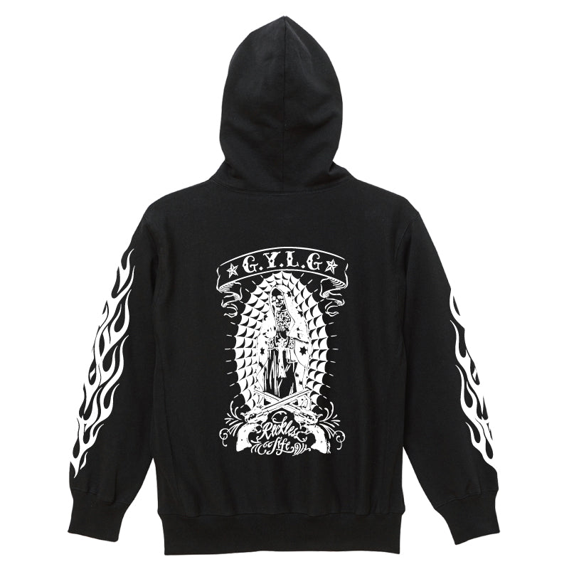 ✦12oz✦裏起毛SWEAT ZIP HOODIE BK/MARIA&FLAMES✦10月初旬納品プレオーダー✦