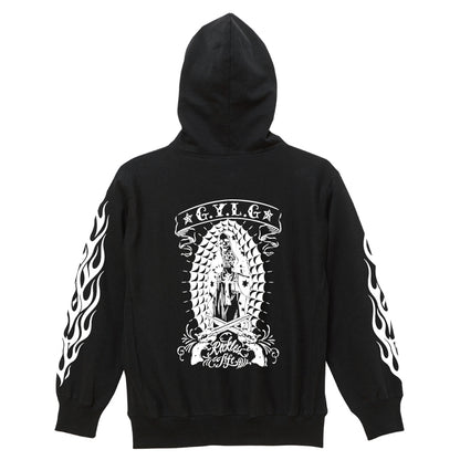 ✦12oz✦裏起毛SWEAT ZIP HOODIE BK/MARIA&FLAMES✦10月初旬納品プレオーダー✦