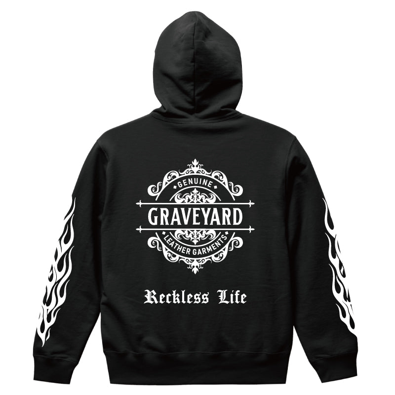 ✦10oz✦SWEAT ZIP HOODIE BK/Graveyard LOGO&FLAMES✦10月初旬納品プレオーダー✦