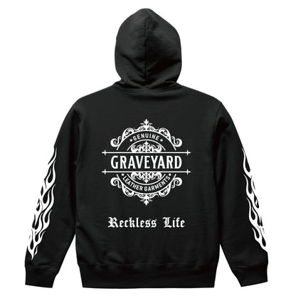 ✦10oz✦SWEAT ZIP HOODIE BK/Graveyard LOGO&FLAMES✦10月初旬納品プレオーダー✦