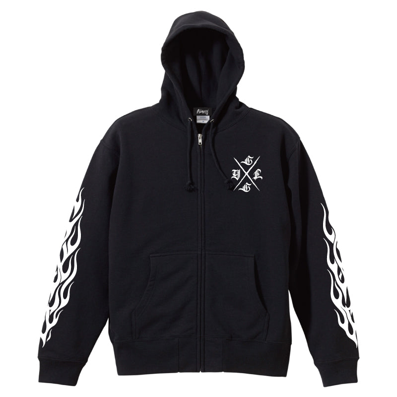 ✦10oz✦SWEAT ZIP HOODIE BK/Graveyard LOGO&FLAMES✦10月初旬納品プレオーダー✦