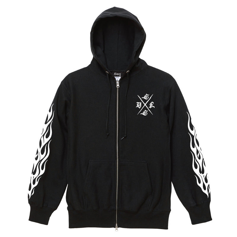 ✦12oz✦裏起毛SWEAT ZIP HOODIE BK/Graveyard LOGO&FLAMES✦10月初旬納品プレオーダー✦
