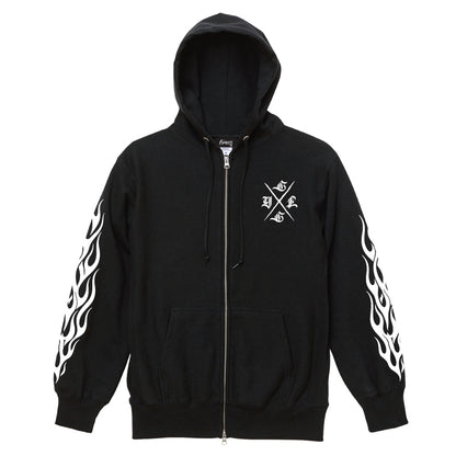 ✦12oz✦裏起毛SWEAT ZIP HOODIE BK/Graveyard LOGO&FLAMES✦10月初旬納品プレオーダー✦