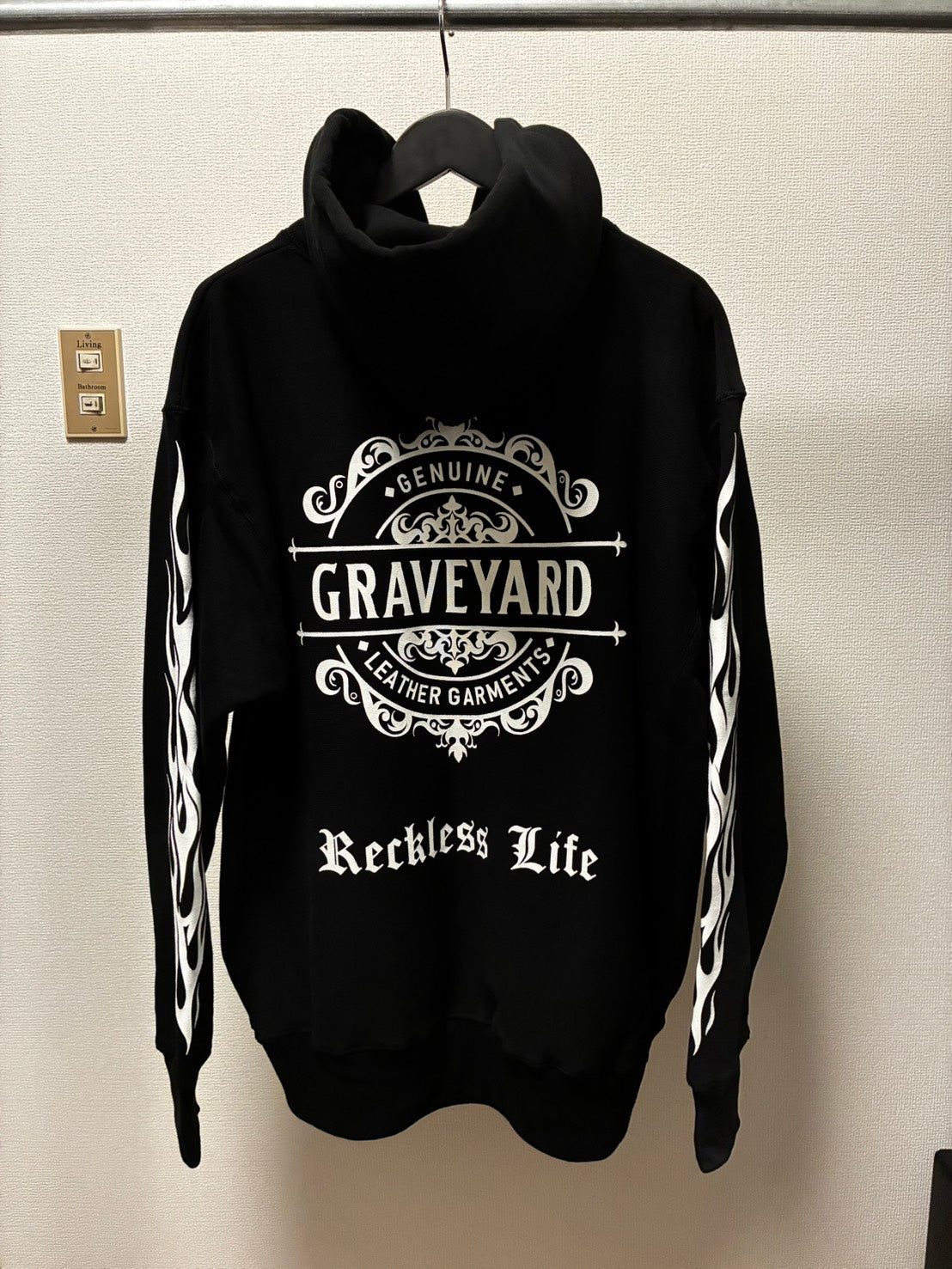 ✦12oz✦裏起毛SWEAT ZIP HOODIE BK/Graveyard LOGO&FLAMES✦