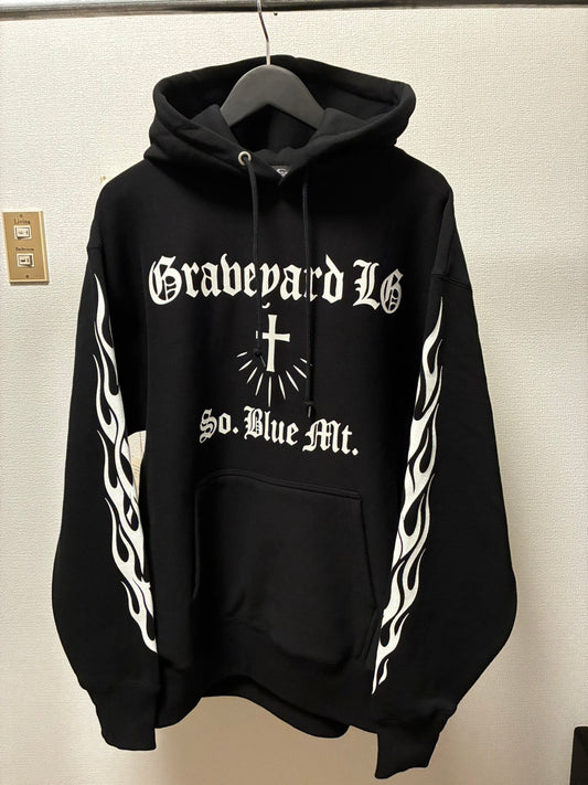 ✦12oz✦裏起毛SWEAT HOODIE BK/Graveyard LG&FLAMES✦11月中旬〜12月初旬納品プレオーダー✦