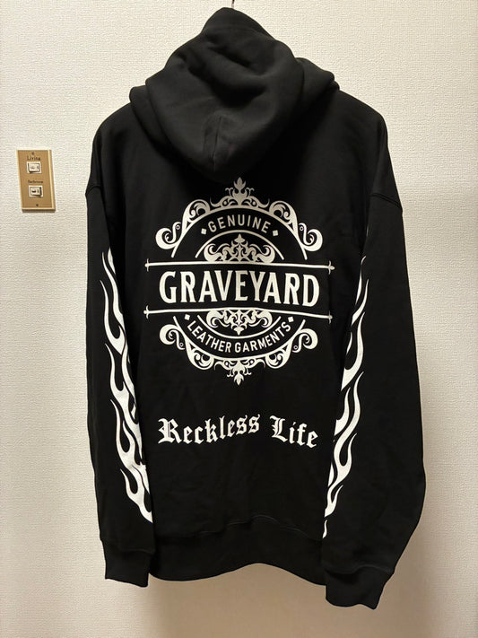 ✦10oz✦SWEAT ZIP HOODIE BK/Graveyard LOGO&FLAMES✦11月中旬〜12月初旬納品プレオーダー✦