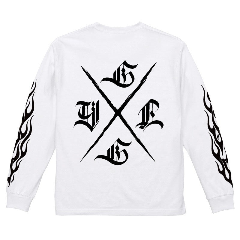 ◆8月中旬納品プレオーダー◆L/S TEE GYLG FIRE&X-LOGO〈WH×BK〉