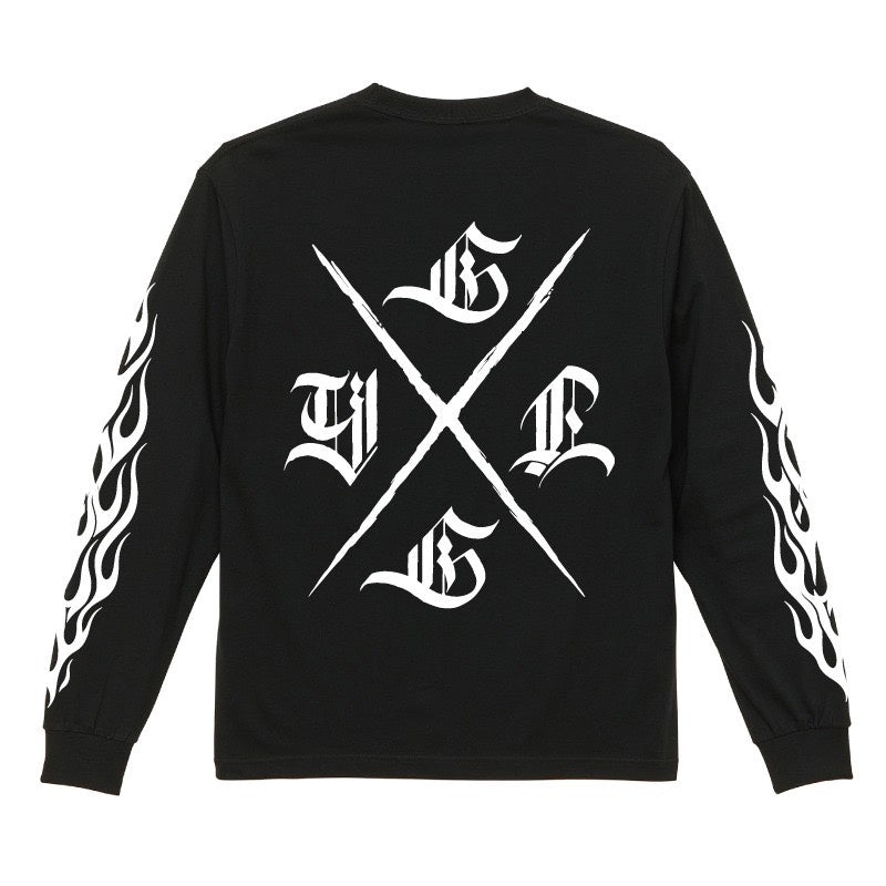 ◆8月中旬納品プレオーダー◆L/S TEE GYLG FIRE&X-LOGO〈BK×WH〉